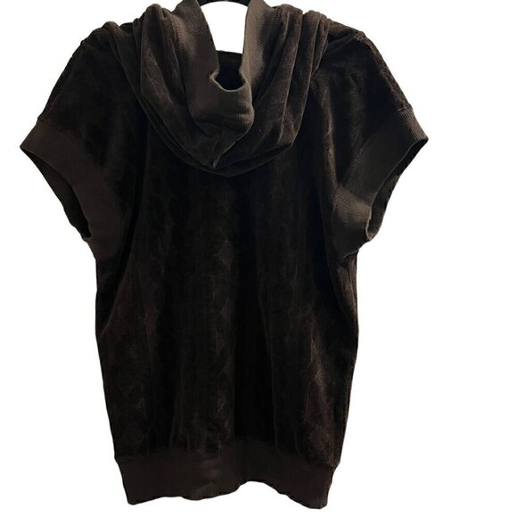 Y2K Juicy Couture Brown Velour Pattern Short Sleeve Hooded Sweatshirt Sz Medium - Picture 4 of 11